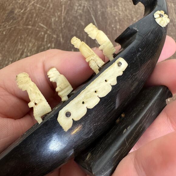 Vintage Japanese Hand Carved Dragon‎ Boat Barge Gondola Folk Art Trinket Decor - Picture 14 of 16